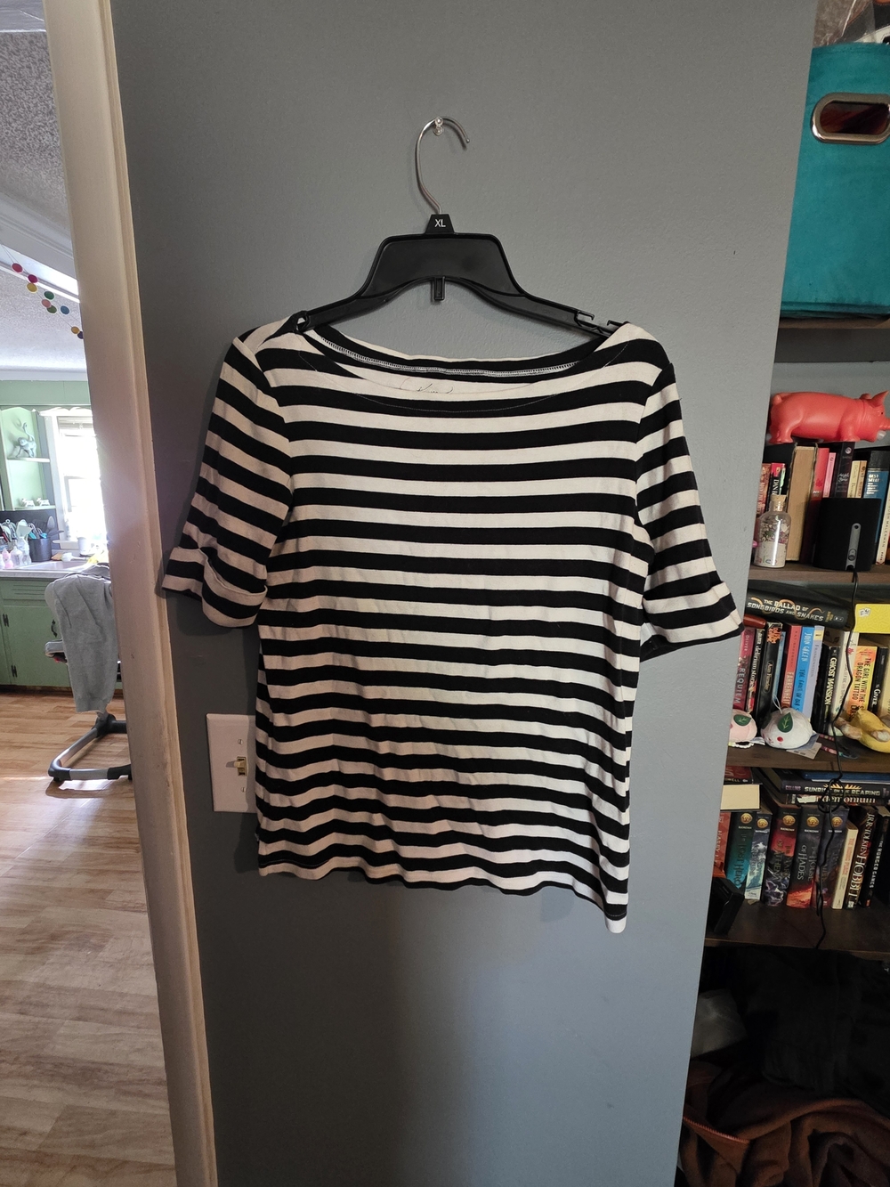 Kim Rogers Black and White Striped Boatneck Top